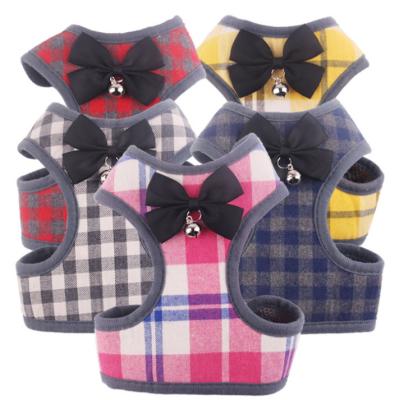 China Padded Dogs Plaid Harness Pet Bowknot Bell Harness Cat Vest Harness with Leash Set for sale