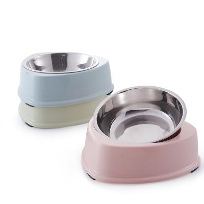 China Automatic Wholesale Plastic Dog Bowl Stainless Steel Bowl Portable Creative Pet Cat Food Bowl for sale