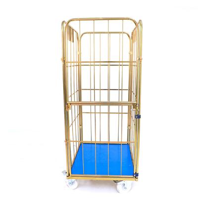 China Stackable Stainless Steel Garbage Cart / Laundry Cart With Frame And Handles Metal Bag Laundry Trolley for sale