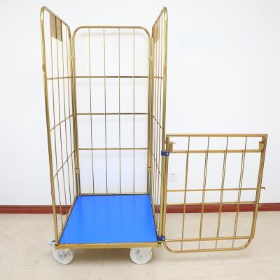 China Stackable Foldable Metal Laundry Trolley Cart With Wheels Collapsible Laundry Basket Trolley for sale