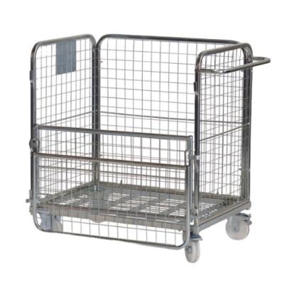 China Factory Direct Selling Collapsible Galvanized 4 Side Roll Cage Supermaeket Steel Material Collapsible Trolley for sale