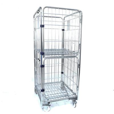 China Stackable Collapsible Industrial Metal Folded Warehouse Safety Wire Mesh Storage Galvanized Roll Container for sale