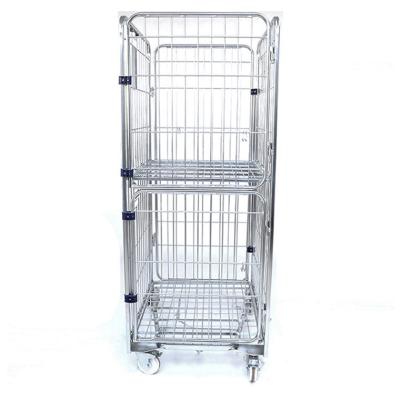 China Metal Collapsible Industrial Logistics Collapsible Wire Mesh Warehouse Storage Cage Rolling Cart With Wheels for sale