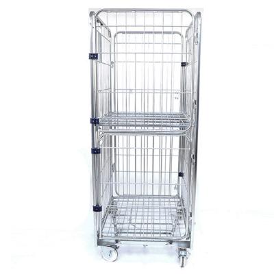 China High Quality Collapsible Metal Foldable Stackable Logistics Steel Mesh Warehouse Heavy Duty Transport 4 Trolley Industrial Foldable Trolley Cart for sale