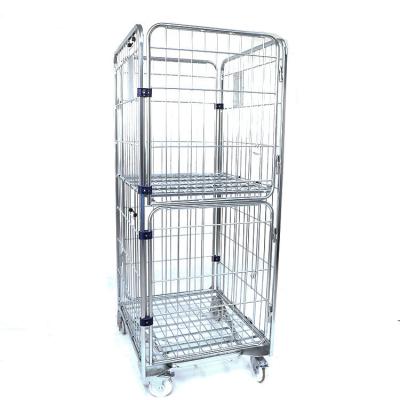 China Stackable Collapsible Heavy Duty Removable Logistics Industrial Wire Mesh Foldable Storage Warehouse Roll Trolley for sale