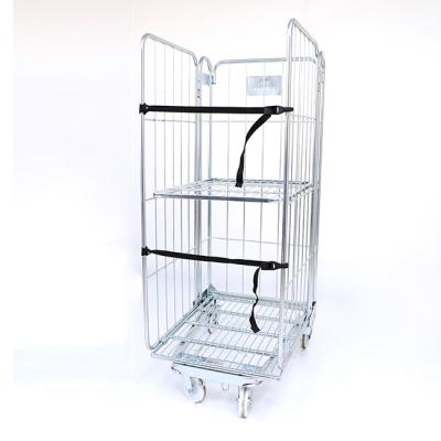 China Stackable Heavy Duty Collapsible Collapsible Nesting Logistic Steel Warehouse Industrial Metal Warehouse Wire Mesh Roll Cage Trolley for sale