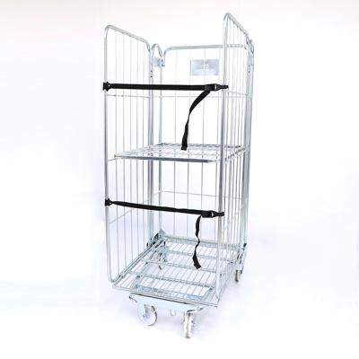 China Steel Roll Stackable Hot Logistic Folding Wire Mesh Durable Metal Security Warehouse Sale Safety Cage Trolley for sale