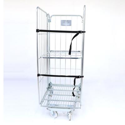 China 3 Sides 4 Wheel Logistics Warehouse Transport Security Rolling Wire Mesh Storage Stackable High Quality Folded Trolley for sale