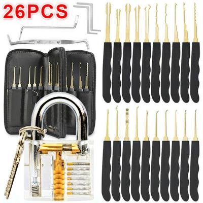 China Locksmith Training Skill 24Pcs Hook Locksmith Tool Lock Pick Titanium Single Tool Kit for sale