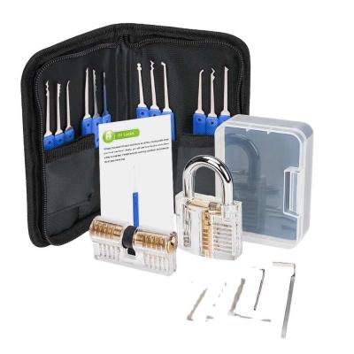 China Wholesale 17pcs Lock Picking Tools Environmental Material Locksmiths With Transparent Practice Padlock Locksmiths Tools Lockpicking for sale