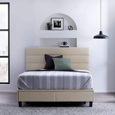 China Home Furniture Customized Frame Convertible Bedroom King Size Upholstered Bed With Tufted Platform Headboard for sale