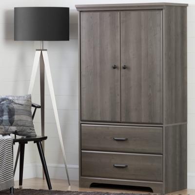 China Expandable Traditional Gray Color 2 Drawer 2 Door Wardrobe Cabinet Solid Wood Wardrobe for sale