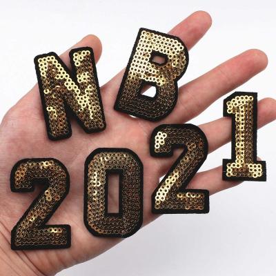 China Sustainable High Quality Sequin Patch 26 Letter Custom Patches Iron On Gold Alphabet Patches For Apparel for sale