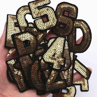 China Viable Custom Brand Clothing Patches Number 0-9 Sequin Patch Embroidery Letter Patch For Clothing for sale