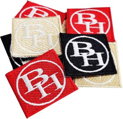 China Viable Custom Patches Embroidered Square Hat Patch Iron On Brand Logo Letter Patch for sale