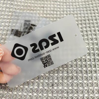 China Viable Custom Brand Logo Transparent Hang Tag Garment Frosted Labels Fashion Clothes PVC Plastic Tag for sale