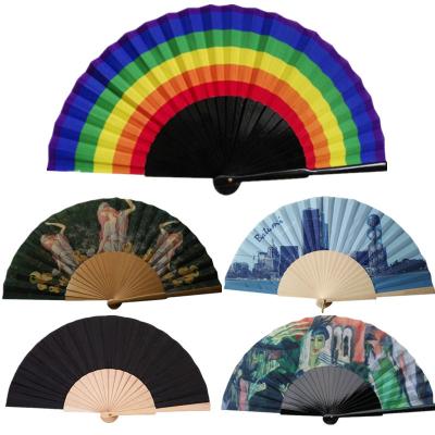 China Wooden Folding Fabric Handheld Fans Craft with Drawstring Organza Bags for sale