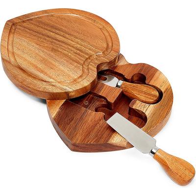 중국 Wooden Heart Cheese Board Set Stainless Steel Knife Cheese Cutting Board Cutlery Cutting Board 판매용