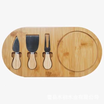 China Bamboo Cheese Board 3-Piece Set Wooden Round Cheese Board Cheese Knife 4-Piece Set Te koop