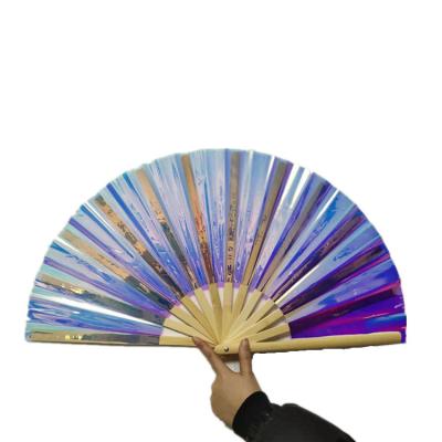 China Plastic Iridescent Folding Fan 13 Inch 33cm Length Large Decorative Hand Fans for sale