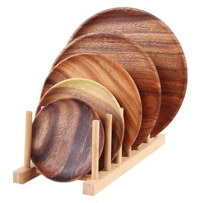 中国 5pcs/Set Wooden Serving Plates 15cm 18cm 20cm Acacia Wood Round Serving Platter 販売のため