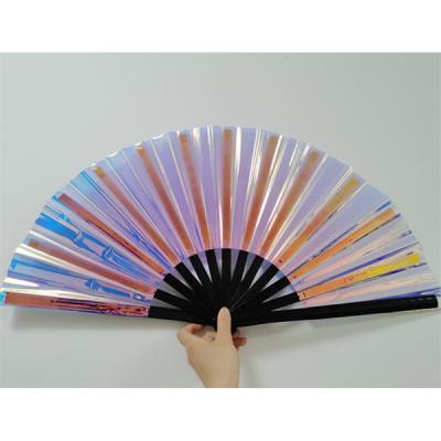 China Reflective Large Folding Hand Fan PVC Bamboo 33*68cm For Party for sale