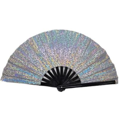 China Large Spcifical Material Clack Hand Fans Bamboo Reflective Holdable Fan For Party Business Promation for sale