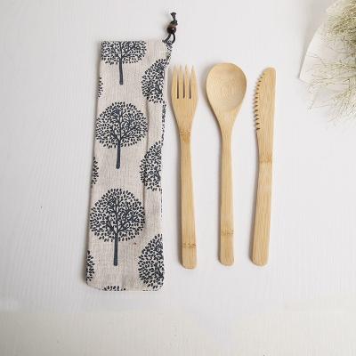 China Bamboo Reusable Wooden Utensils Traditional Knife Fork Spoon Chopsticks Set for sale