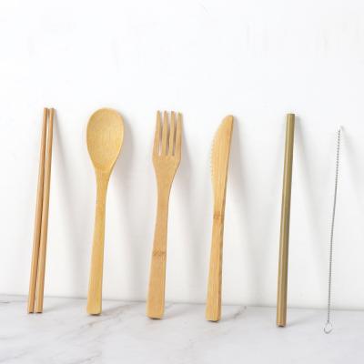 China Sistema portátil de bambú del vajilla del viaje de Reusable Wooden Utensils del estudiante en venta