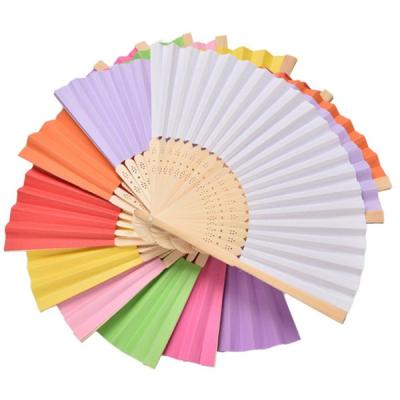 China Multicolor Bamboo Paper Folding Hand Fans Manual Plain For wedding for sale