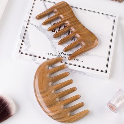 China Green Sandalwood Thick Wide Tooth Comb Meridian Anti Static for sale