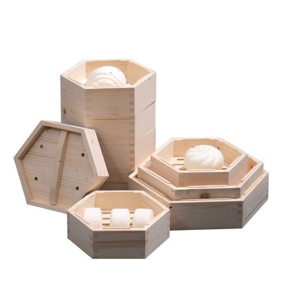 China Hexagonal Wooden Cooking Utensils Xiaolongbao Dim Sum Steamer Basket for sale