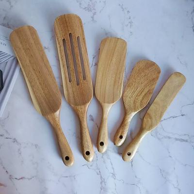 China Salad Sauce Mixing Kitchen Wooden Utensils Drain Acacia Wood Spatula for sale