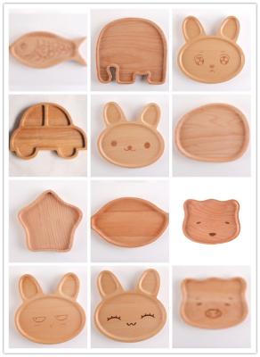 China Cartoon Wooden Serving Plates Children Food Supplement Divided Dinner Plate for sale