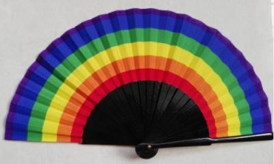 China Spanish Personalised Fancy Cloth Custom Cherry Wood Folding Fan for sale