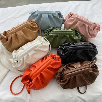 China Fashion Cloud Handbag Solid Color PU Woven Soft Shoulder Messenger Bag High Quality for sale