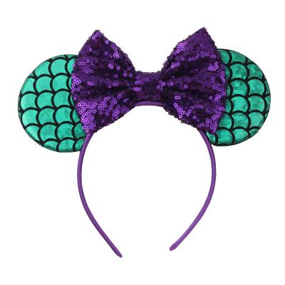 China Environmentally Friendly Mouse Children's Hair Bow Sequin Hair Accessories New Mermaid Headband Headband for sale