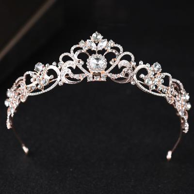 China Environmentally Friendly Antique Gold Tiara Rhinestone Woman Crown Wedding Party Hair Accessories for sale