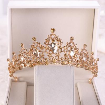 China New Large Rhinestone Baroque Crown Luxury Gold Rhinestone Environmentally Friendly Crystal Beaded Headband Tiara Bride Crown Wedding Hair Ornaments for sale