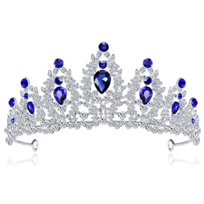 China Eco-Friendly Baroque Bridal Crown Wedding Blue Princess Party Hair Accessories Crystal Tiaras Crowns For Bridal Gold Rhinestone Clothing for sale