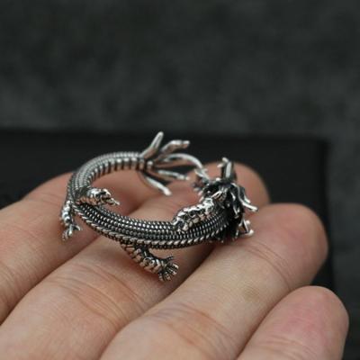 China Environmental friendly Retro Antique silver ring men dragon head ring personality Chinese style dragon jewelry wholesale for sale