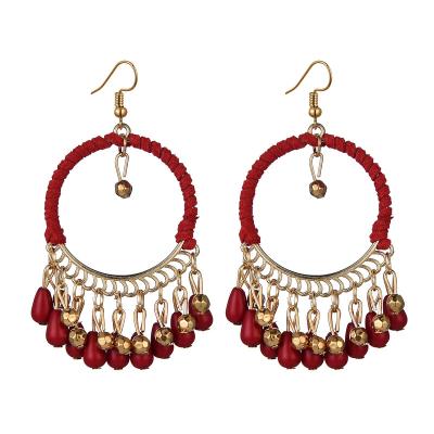 China Eco-Friendly Fashion Hand-made Earrings Round Water Drop Tassel Bohemian Earrings Retro for sale