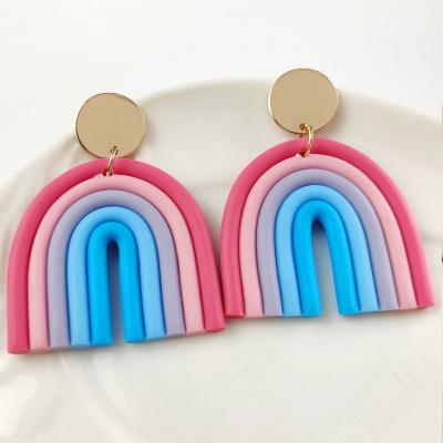 China Environmentally Friendly Soft Color Rainbow Geometric U-Shaped Pottery Clay European And American Fashion Earrings for sale