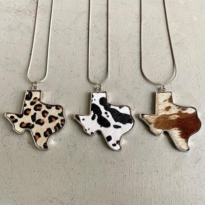 China Custom Map Necklaces Texas Map Leather Necklace Leopard Cow Lead Free Bohemian Simple Pendant Necklace for sale