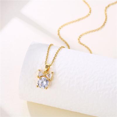 China Bowknot Necklace 18k Cubic Zirconia Stainless Steel Lead Free Gold Plated Necklace Women Bowknot Necklace for sale