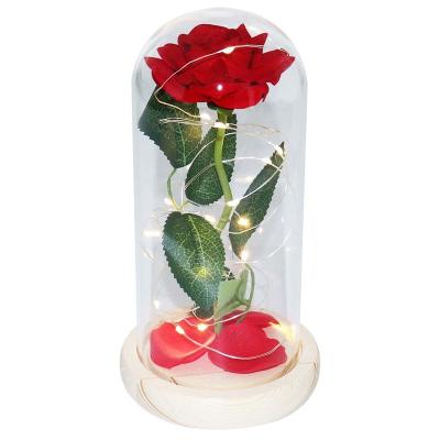 China China Hot Sale Rose Flower LED Lighting Glass Bell Glass Dome With Base Gift for sale