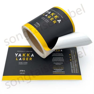 China Water Proof Custom Printed Black Label Sticker Beer Bottle Label Wine Label for sale