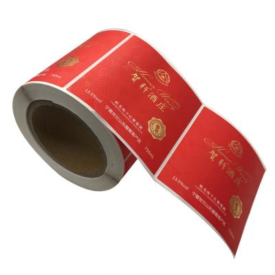 China High Quality Printed Film Water Proof Custom Wine Bottle Label Sticker Red Hot Stamping Label for sale