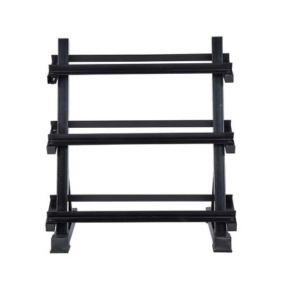 China Plastic-sprayed black steel pipe wholesale price 97*46*91cm three-tier dumbbell rack for sale