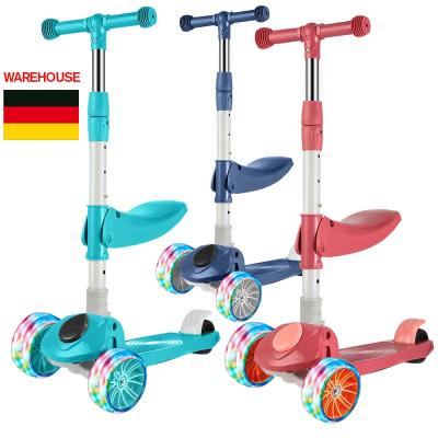 China Europe Warehouse LED Light Children's Escooter 3 Plastic Wheels For Best Selling Children Folding Scooters Multifunctional Single Swing for sale